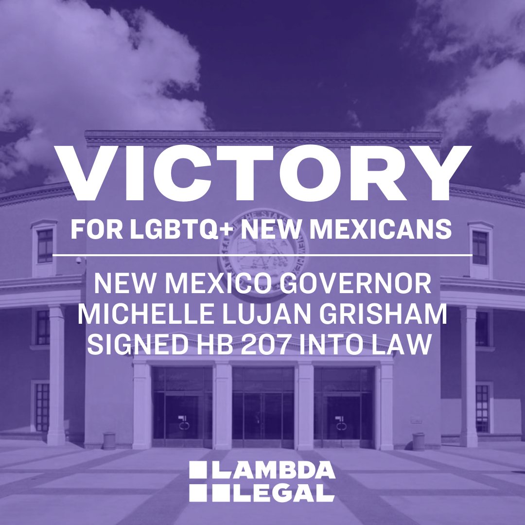 LambdaLegal's tweet photo. 📣 ICYMI: @GovMLG signed HB 207 last week, ensuring that everyone in NM is protected from discrimination when participating in government services or programs. We celebrate this win for all #LGBTQ New Mexicans, especially for youth in schools &amp; programs like foster care. 🏳️‍🌈🎉 https://t.co/SII9CVpWwR