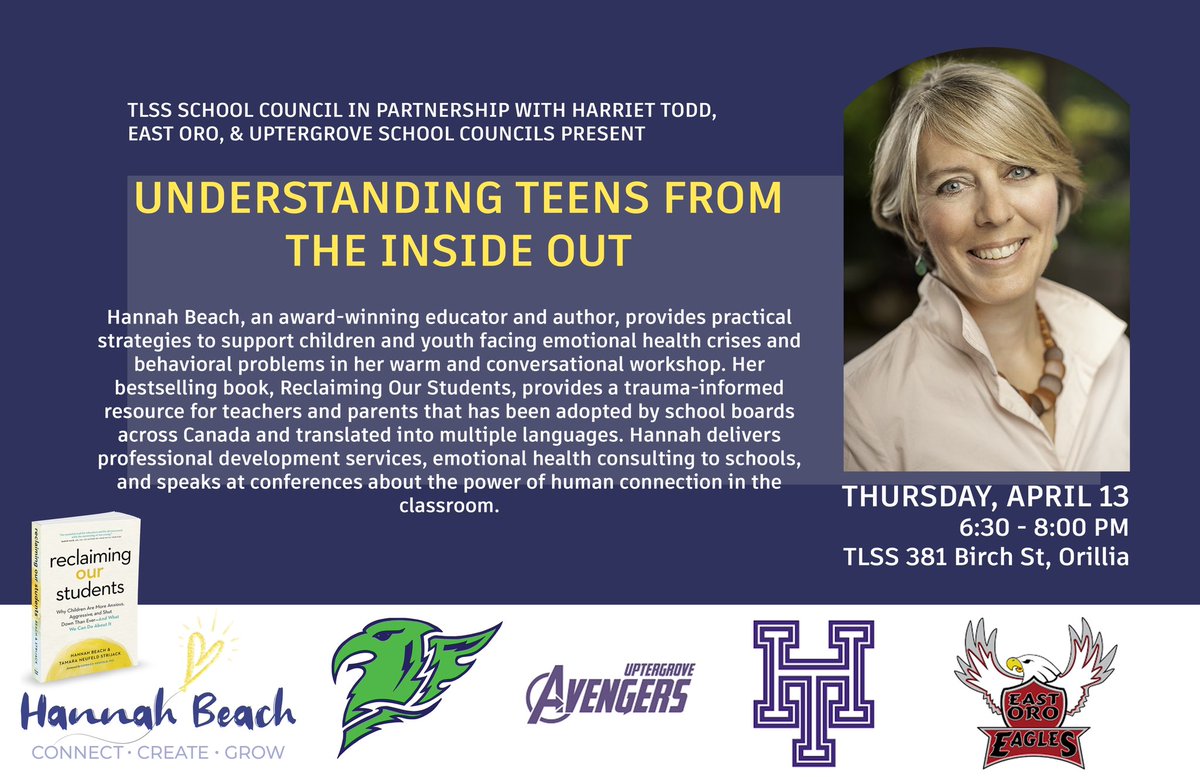 Twin Lakes Secondary (@twinlakes_ss) on Twitter photo TLSS School Council and partners are presenting Hannah Beach.
An award-winning educator & emotional health consultant: Understanding Teens From the Inside Out.
To register to attend:
bit.ly/HannahBeachEve…
<a href="/scdsb_schools/">Simcoe County District School Board</a> <a href="/Harriett_Todd/">Harriett Todd PS</a> <a href="/UptergrovePS/">Uptergrove PS</a> <a href="/EastOroPS/">East Oro PS</a> TLSS School Council and partners are presenting Hannah Beach.
An award-winning educator & emotional health consultant: Understanding Teens From the Inside Out.
To register to attend:
bit.ly/HannahBeachEve…
<a href="/scdsb_schools/">Simcoe County District School Board</a> <a href="/Harriett_Todd/">Harriett Todd PS</a> <a href="/UptergrovePS/">Uptergrove PS</a> <a href="/EastOroPS/">East Oro PS</a>