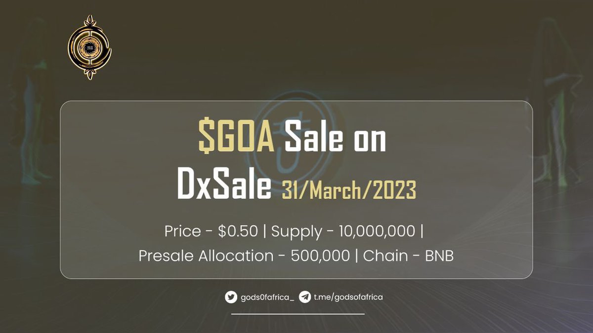 millyxbt's tweet image. Have you heard about @gods0fafrica_ , and what they’re building? 

If you haven’t, follow them up!

I’m so hyped about the project. 
They’re token presale $GOA is coming up in less than 24hrs on @PancakeSwap 

Stay positioned guys 💎😎