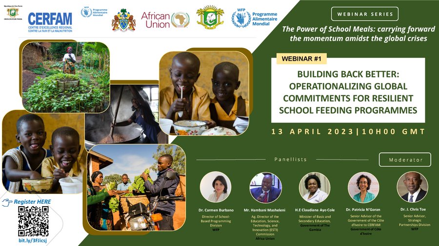 #SaveTheDate
CERFAM and its partners are organizing a webinar to explore #schoolfeeding’s role within the context of the global food crisis, unpacking challenges, achievements and global commitments.

📆13 April
🕘10:00 GMT
Register here to participate👉bit.ly/3FJicsj