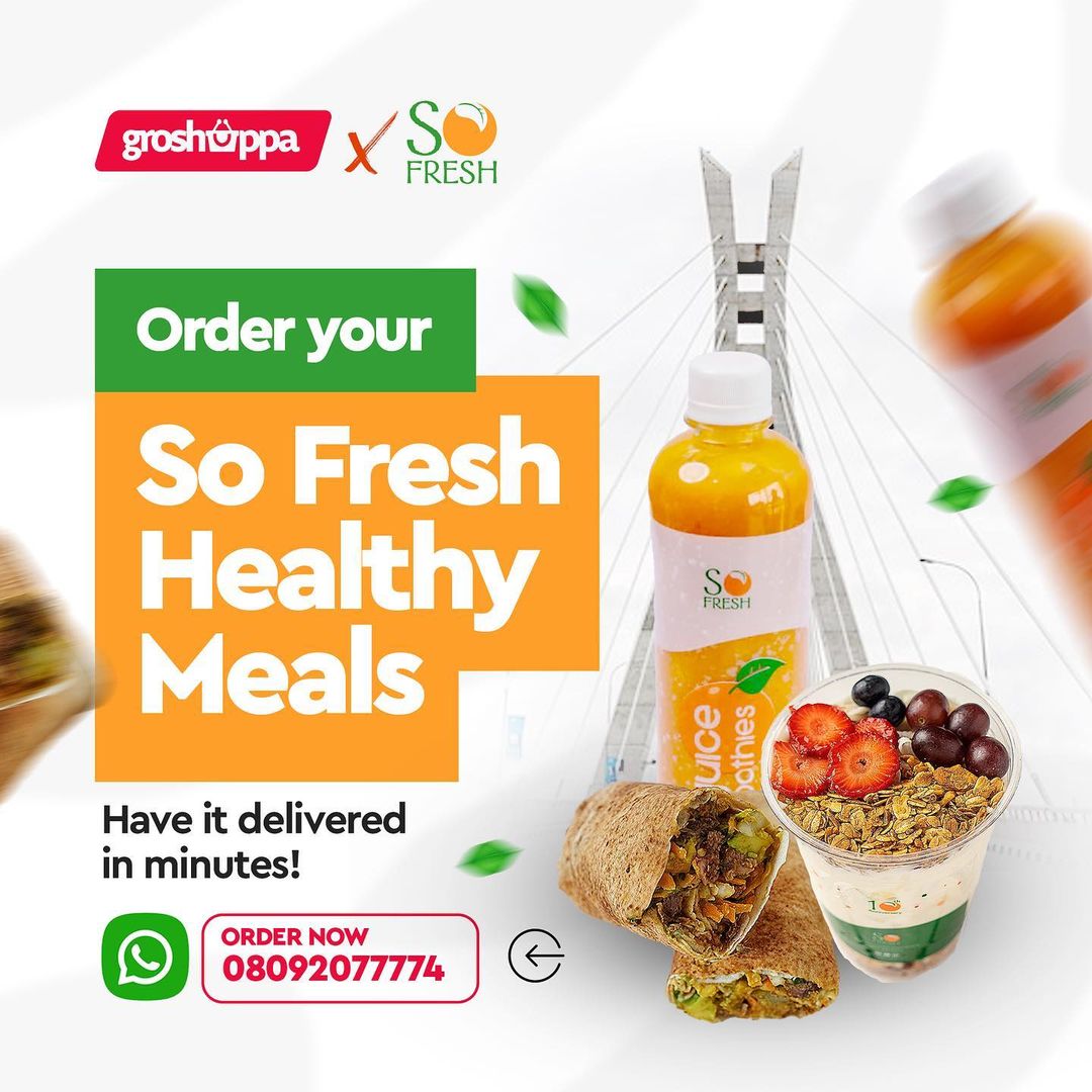 mygroshoppa's tweet photo. 📣 Groshoppa has teamed up with SoFresh to bring you fresh, delicious meals right to your doorstep.🥗🥙

Enjoy free delivery with a minimum order of just 5 products.🛍️

Order now through our WhatsApp line at 08092077774.📲 

 #Groshoppa #SoFresh #SoFreshNigeria
#ShopSmart https://t.co/doh5KZ47w3