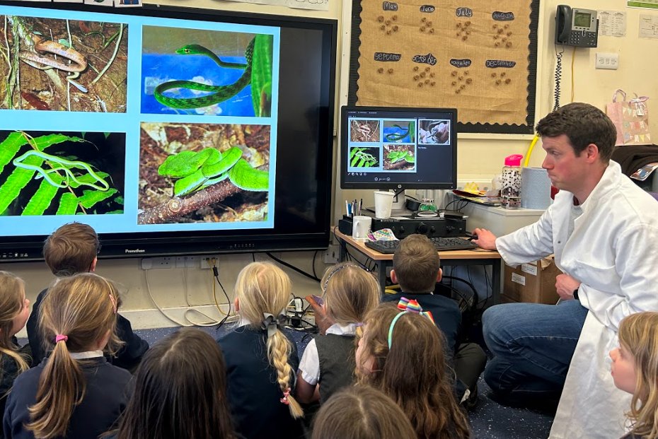 EagleshamPS's tweet photo. Primary 1 had a fantastic visit from Mr Crawford who explained what it was like to be a scientist. He showed us some pictures that he had taken in the rainforest and then we became scientists too! We looked at natural loose parts under magnifying glasses! 🔎#EPSSTEM https://t.co/O58yDnbxLP