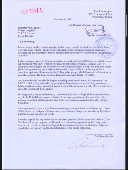 GByaruhanga01's tweet photo. Senator, a gentle reminder: #Rusesabagina is a convicted terrorist with hard evidence. He pled guilty for creating and arming a terrorist militia #MRCD-FLN that killed innocent #Rwanda-ns in cold blood. He even regretted his acts of violence in clemency request letter.
#RwOT https://t.co/hyn3jFHE2u