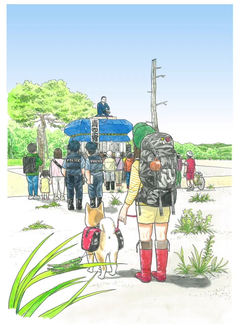 地震で傾いてしまって一時撤去されていた伊達政宗公の騎馬像が修復を終えて青葉城址に戻って来たそうですね。仙台といえば騎馬像という感じだったので、それがないというのはなんとなく非日常感がありました。去年、合同誌の表紙用に描いたこの絵は、その事にインスピレーションを得て描きました。 