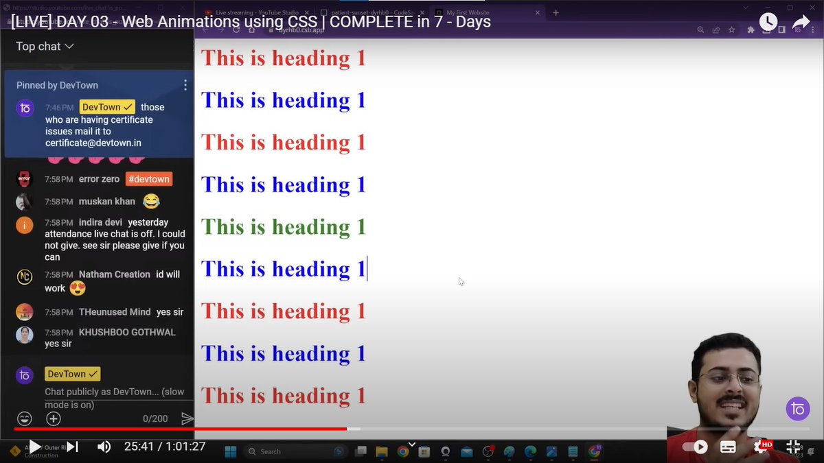 mmj030703's tweet image. Day-3 : CSS Animations BootCamp by @devtown_tech
▪ Topics Covered in the Session :
1) Classes and IDs in CSS.
2) %, vw, vh, em units in CSS ?
Session was amazing & was taken by Shaurya Sinha.
#webdevbootcamp #bootcamp #html5 #css #devtown #webdevelopment #frontenddevelpment