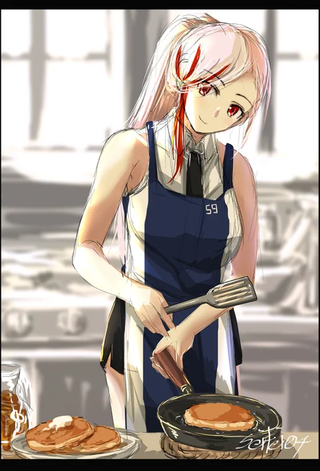 パンケーキを焼くときはポニーテールなマサチューセッツ#艦これ版深夜の真剣お絵描き60分一本勝負 #艦これ版真剣お絵描き60分一本勝負_20230330 