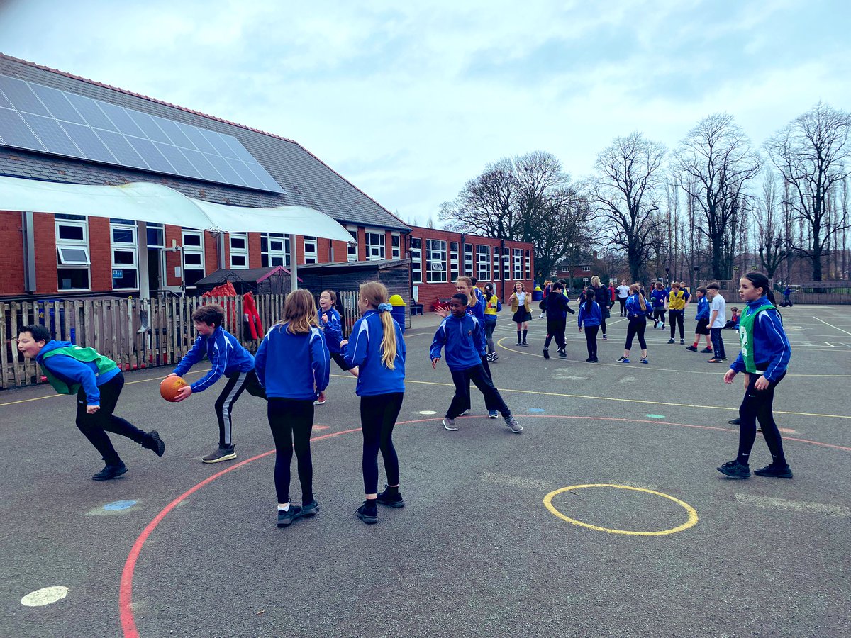 Year6BC's tweet image. Team working skills at their finest in a game of ball tag for PE #healthandwellbeing #6SS