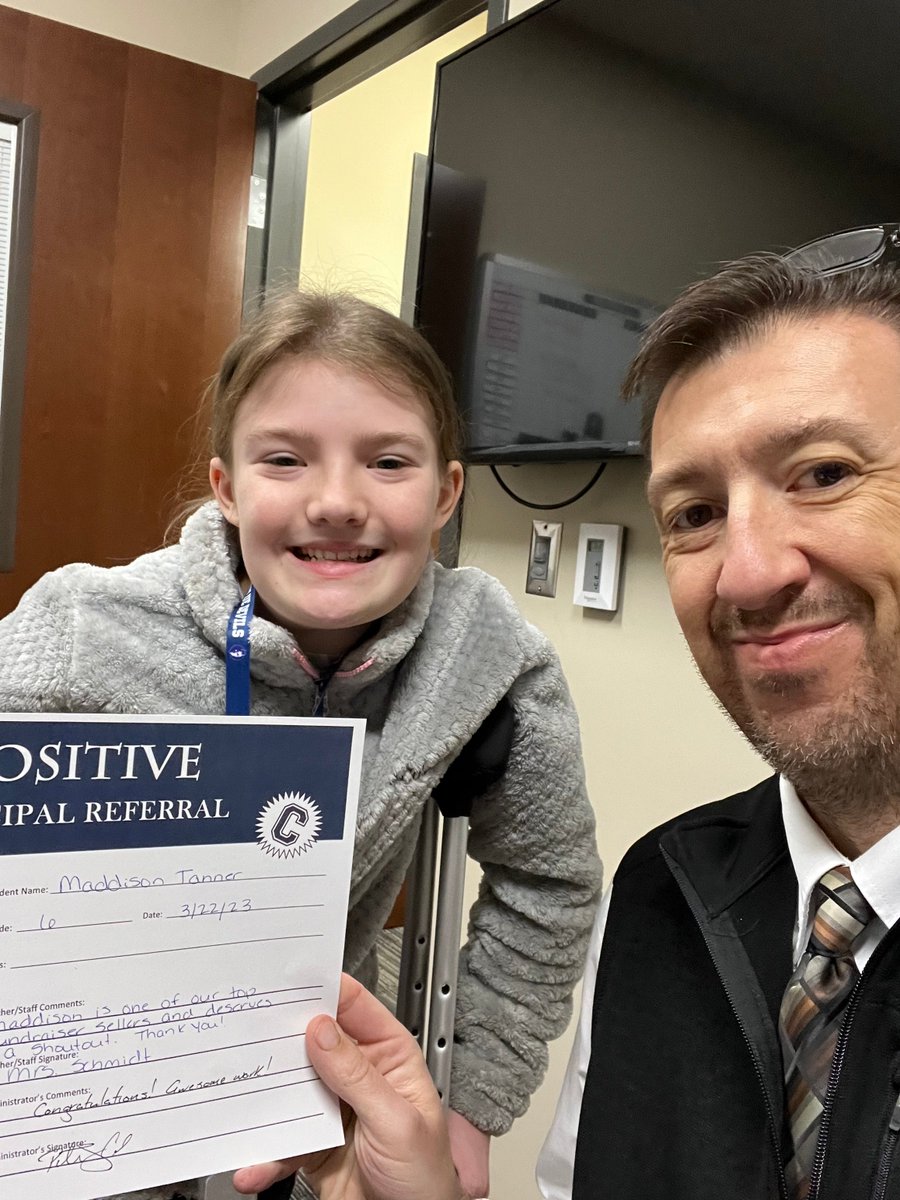 Our Blue Devils are tearing it up with the Positive Principal Referrals.  We are doing our best at CHS to build P.R.I.D.E. - Positivity, Respect, Integrity, Determination, and Effort!  Today, I shared positive moments of impact with 15 students. Here with Maddison. #PPR