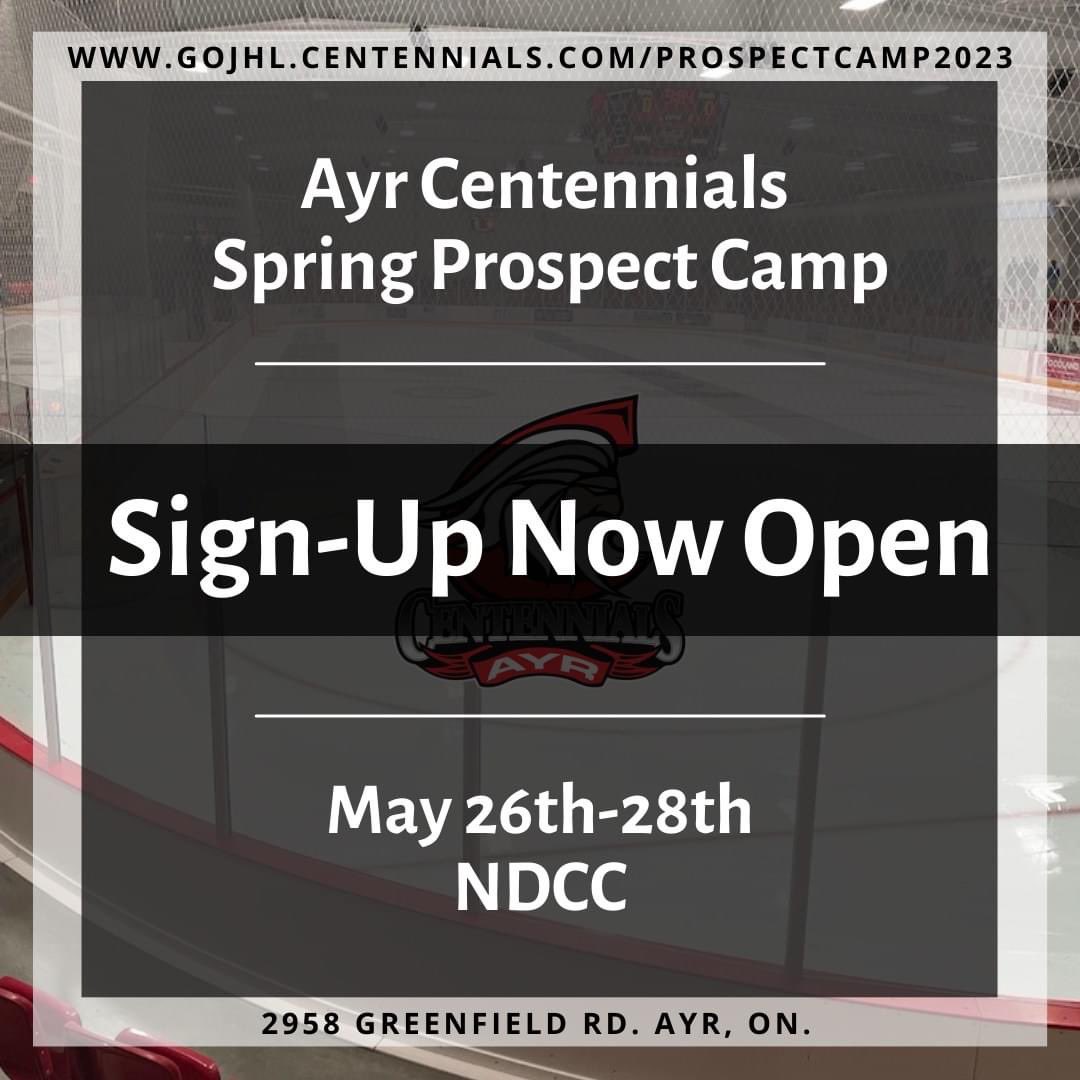 <a href="/AyrCentennials/">Ayr Centennials</a> Prospects Camp !!

Please use the following form to sign-up for camp:
forms.gle/CrdBh61k6pCxdg…

<a href="/AyrCentennials/">Ayr Centennials</a> <a href="/jeffgrimwood20/">Jeff Grimwood</a> <a href="/jennycharron17/">Jenn Charron</a> <a href="/HALLSY22/">Cody J Hall</a> <a href="/MitchKlie/">mitch klie</a> @GOJHL
