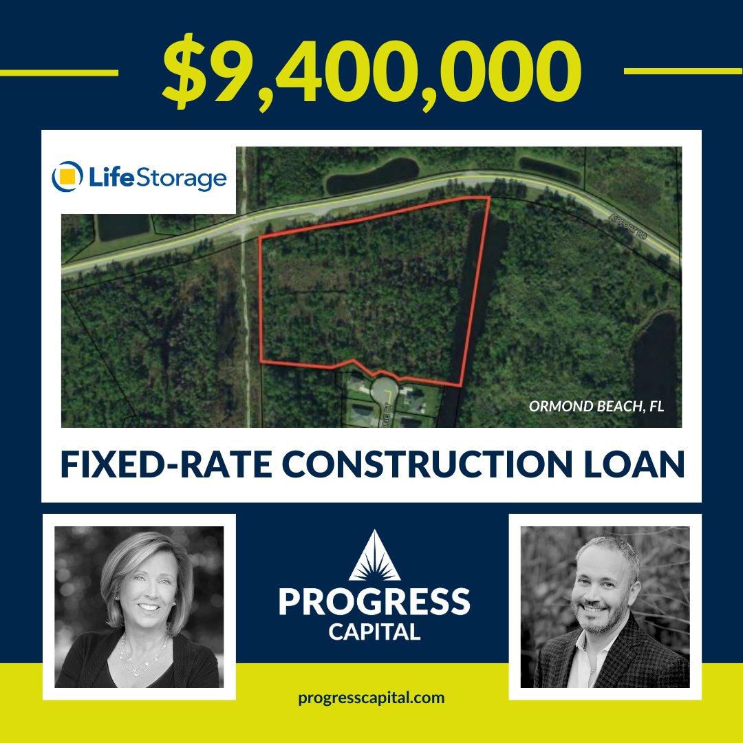 ProgressNJ's tweet image. 🚨JUST CLOSED🚨 $9.4 Million Fixed-Rate Construction Loan arranged for a self-storage facility to be built in Ormond Beach, FL!  progresscapital.com/closed-loans-c…

#commercialfinance #commercialrealestate  #fixedratemortgage #floridarealestate #mortgageadvisor #closingdeals  #CRE