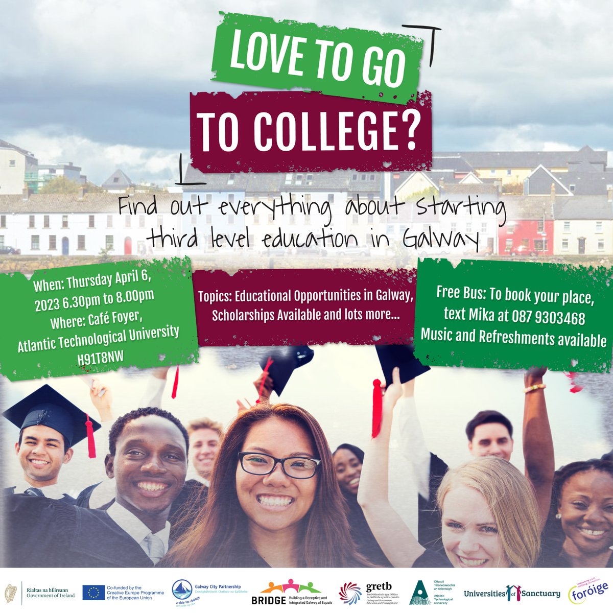 We are delighted to host an 'Access to Third-Level Education' event in our ATU Galway City, Dublin Road campus on Thursday, 6 April 2023.➡️Book now by texting Mika on 0879303468
#AtlanticTU #Access