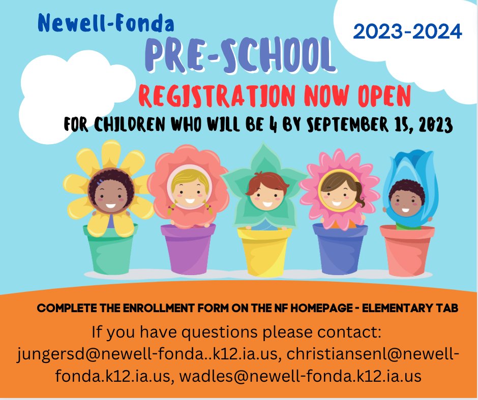 NFMustangs's tweet photo. Pre-School Registration is OPEN! #newellfonda https://t.co/z8CyiXz8fn
