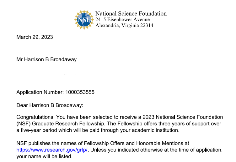 HBroadaway_UF's tweet photo. I am beyond excited to announce I was selected to receive an NSF #GRFP! I am extremely thankful for @BLT_BME and my department, @UFBME, for being supportive of me as a researcher! It has been an amazing first year of PhD studies, and I can't wait to see what the future holds. https://t.co/TQosrkyqnD