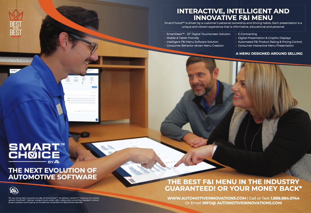 GetAiInsight's tweet photo. SmartChoice™ is the best F&amp;I Menu solution in the industry, guaranteed, or your money back!

Schedule a quick 15-minute demo now! https://t.co/YYRMfqtXzw
 
#sales #finance #data #automotive #dealership #innovation #dealers #carsales #cars #change #autosuccess #bestofthebest https://t.co/WV50ooTCUA