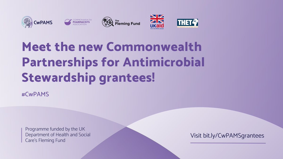 🤝Meet the #HealthPartnerships tackling #AMR across Africa. 

Today <a href="/THETlinks/">Global Health Partnerships (formerly THET)</a> and <a href="/CW_Pharmacists/">Commonwealth Pharmacists Association</a> are delighted to announce 2⃣4⃣ new #CwPAMS grantees. 

Learn more about the grantees for the #CwPAMS 2 here 👉 bit.ly/CwPAMSgrantees