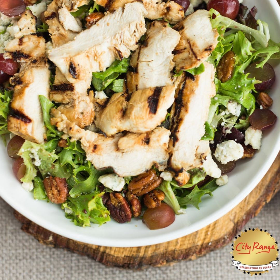CityRangeGVL's tweet photo. What's for lunch? Our Pecan &amp; Gorgonzola Salad is a guest favorite. The combo of candied pecans, gorgonzola cheese, grapes, and pomegranate vinaigrette is 🔥 

#cityrange #lunch #spring #greenvillesc #offthegridgreenville #gvltoday #greenville360 #lunchreservations https://t.co/QRRee6yIeI