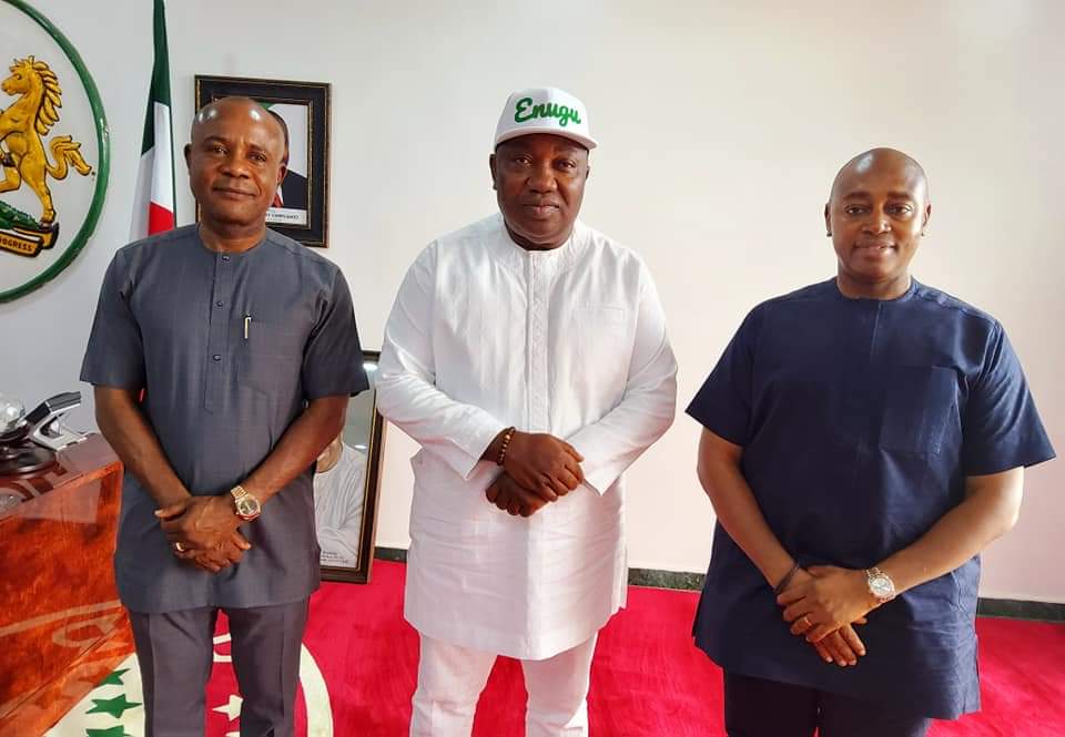 GovUgwuanyiNews's tweet photo. #Enugu State Governor-elect, Dr. Peter #Mbah @PNMbah and the Deputy Governor-elect, Barr. Ifeanyi #Ossai visit #Governor Ifeanyi #Ugwuanyi and leader of the #PDP @OfficialPDPNig in the state, shortly after receiving their Certificates of Return from @inecnigeria @Coal__City https://t.co/y5eMT0G6E1