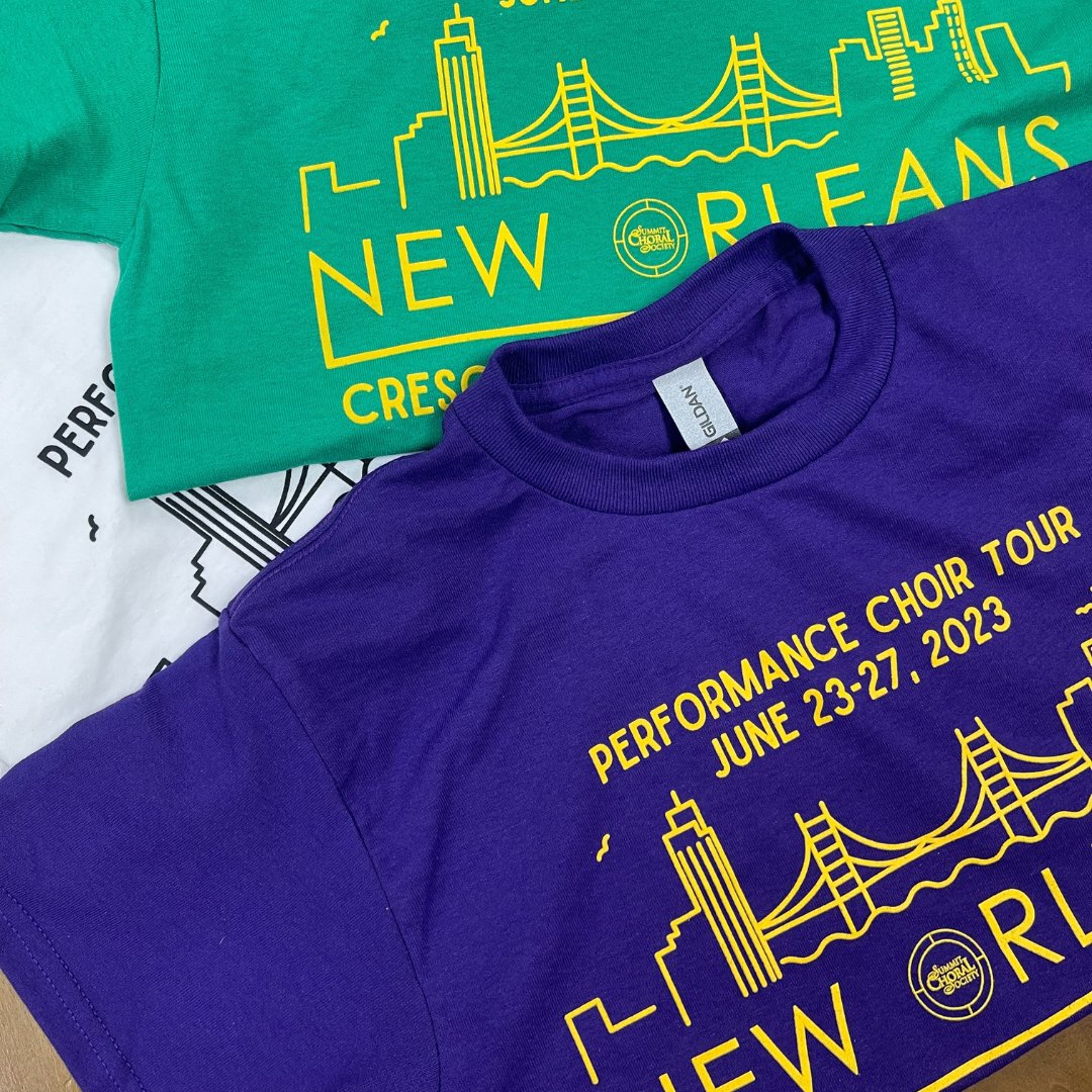 SummitChoral's tweet photo. Our Tour Shirts are IN!💚💜💛
Our Performance Choir ensemble is heading to New Orleans for the 22nd Annual Crescent City Choral Festival this summer!
#performancetour #neworleans #mardigras #neworleanstour #choirtour #choralmusic #choralfestival #crescentcitychoralfestival https://t.co/ooIVgTM6Xt