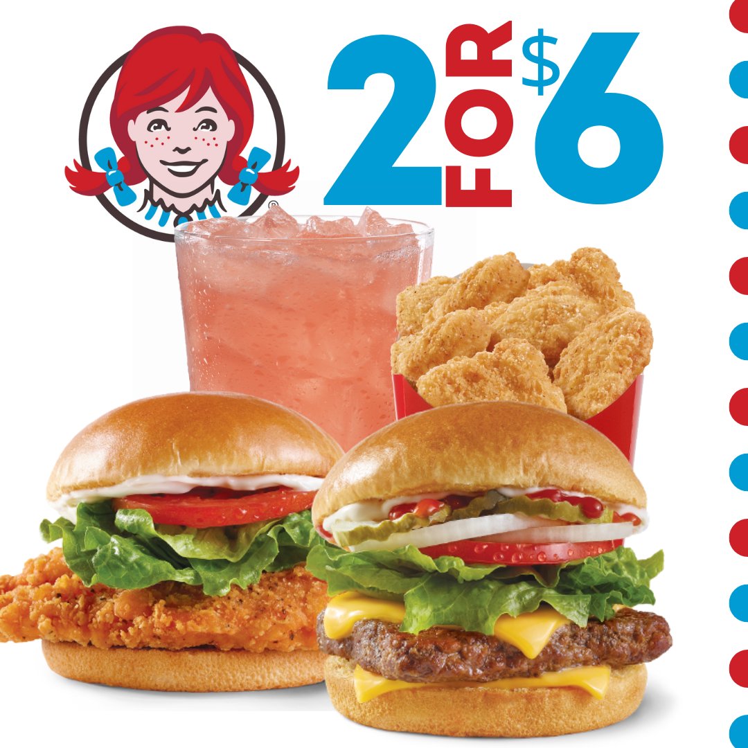 SchmidtFamilyRG's tweet photo. With the Wendy's 2 for $6 meal deal, you can pick your fave out of Dave’s Single®, Spicy Chicken, 10 PC Crispy Nuggs, or Medium Lemonade. Then you can go ahead and pick your second fave, too. Or double down on your number one if you want. Point is, if you got $6—you got options. https://t.co/11WjyTfCJY