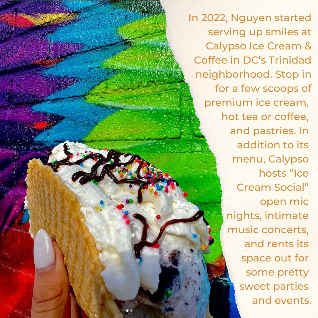 SBWorksDC's tweet image. Today&apos;s #WomensHistoryMonth shout-out features Twee Ngyuen of 
Calypso Ice Cream &amp;amp; Coffee in Trinidad NE DC. In addition to its menu of treats, Calypso hosts some pretty sweet community events. Learn more at calypsoicc.com #dcsmallbiz #shoplocal #clientell #sweettooth