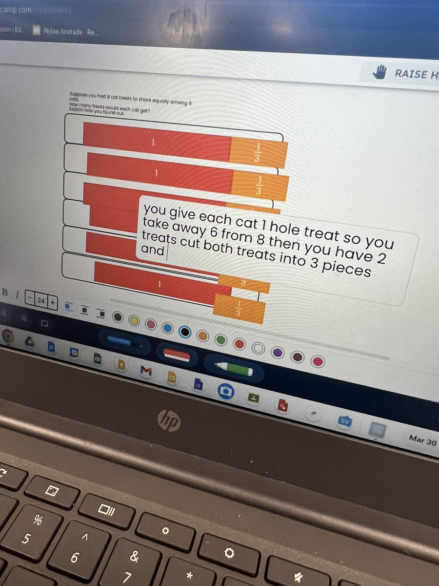 MrsCunningham17's tweet photo. The Grade 2/3 class is rocking our fraction consolidation using @brainingcamp tools with questions from @PearsonMatholo1. I’m amazed! @StMichaelAngels @WCDSBLearns https://t.co/FQlFdIvz6T