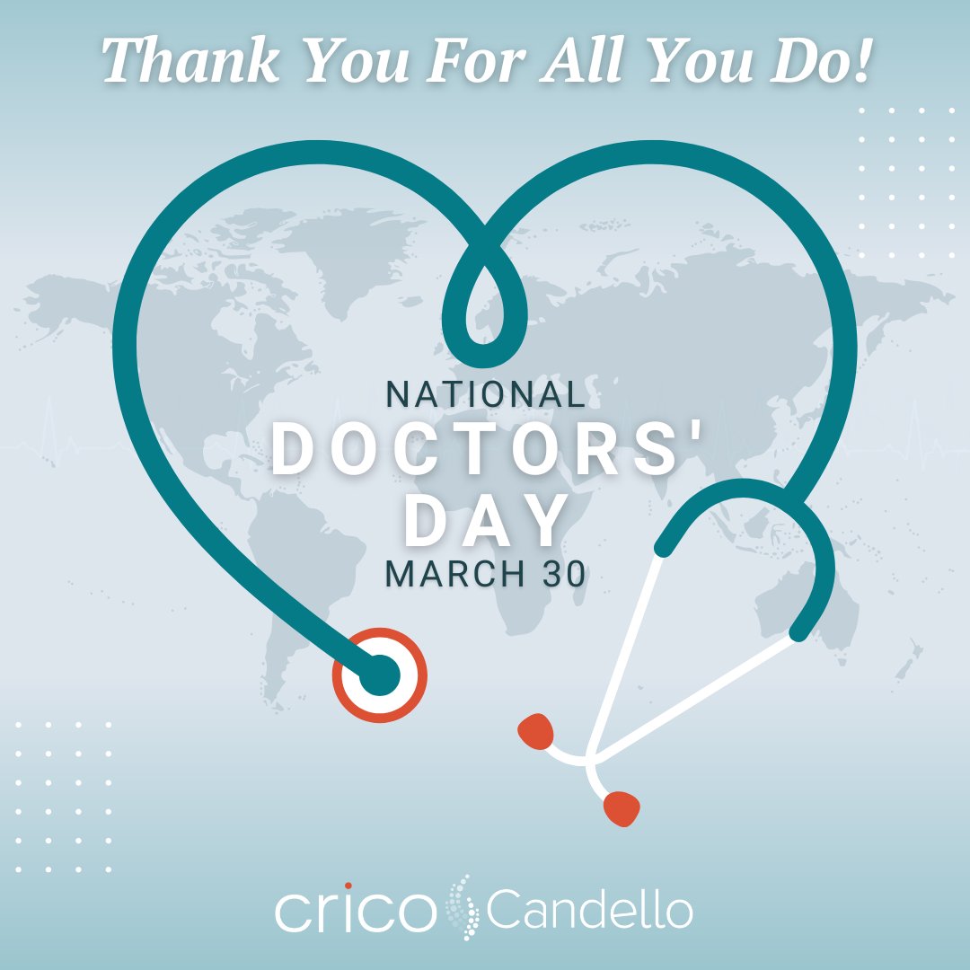 CRICOtweet's tweet photo. Happy #NationalDoctorsDay! We at CRICO and @CANDELLOTweets would like to show our appreciation to all the remarkable doctors, from our community and beyond, for delivering compassionate, personalized, equitable care that makes a significant impact in patients' lives. Thank you! https://t.co/fYTdJjpioj