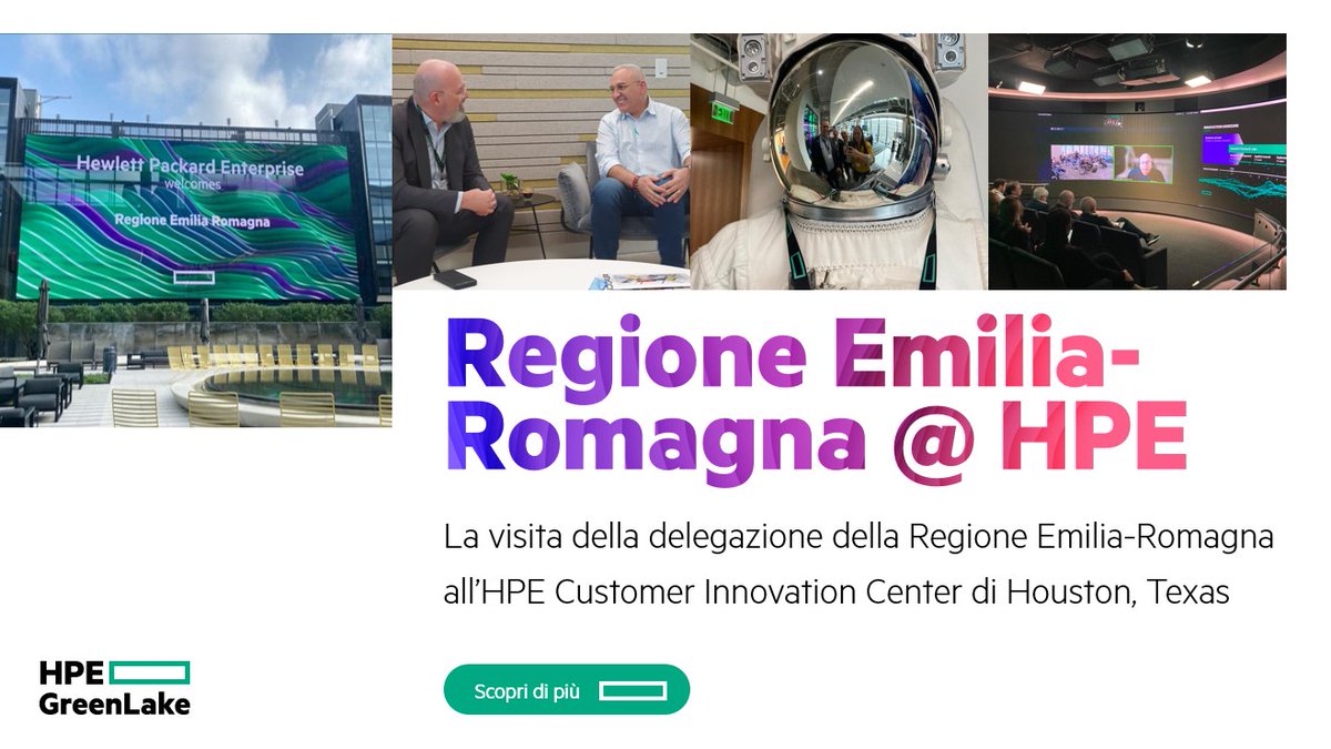 Abbiamo avuto il piacere di accogliere <a href="/RegioneER/">Regione Emilia-Romagna</a> nel nostro Customer Innovation Center di Houston e illustrare le applicazioni delle nostre soluzioni #HPC per l'esplorazione spaziale al Presidente <a href="/sbonaccini/">Stefano Bonaccini</a> e alla sua delegazione. Leggi il comunicato: hpe.to/6017ODcLv