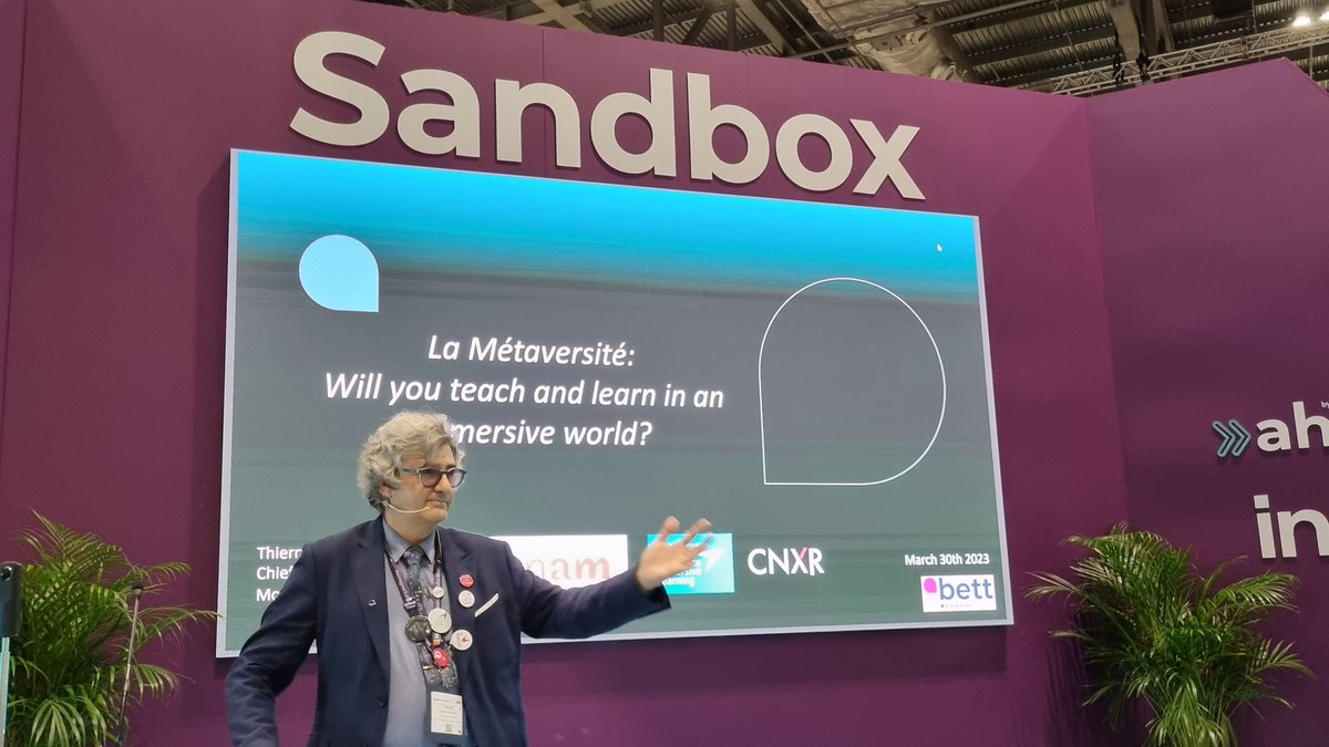 mandyjjack's tweet photo. Who owns a VR head set? VR will revolutionalise education says our speaker! Le cnam life long learning #Bett2023 https://t.co/tCPTSElKjA