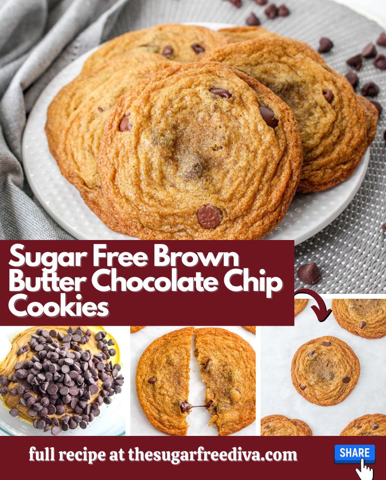 ✔These Sugar Free Brown Butter Chocolate Chip Cookies will melt in your mouth! 👉 sfdiva.co/3wYKSIY