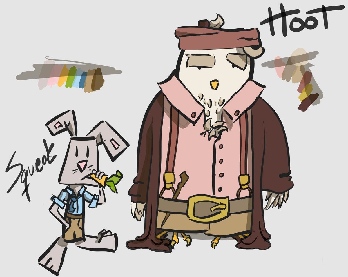 Playshopping some likeable recurring thief antagonists for a #DnD #keysfromthegoldenvault campaign. Not perfect, but I like it. I guess ties and business shirts are a thing in the #SwordCoast now.

#doodle #rabbit #owl