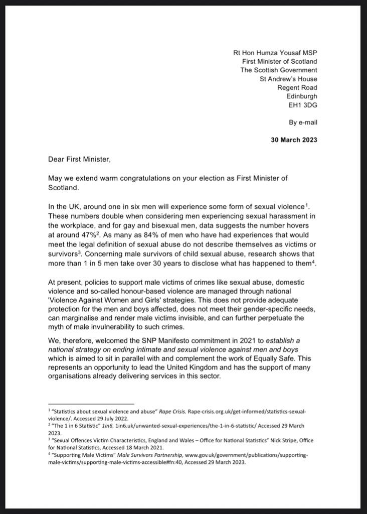 FinlayMcF's tweet photo. Today I have written an open letter to First Minister @HumzaYousaf, standing with third sector colleagues in requesting his new governments support in the creation of a national strategy on ending intimate and sexual crimes against men and boys. https://t.co/qeKb1rtOLb