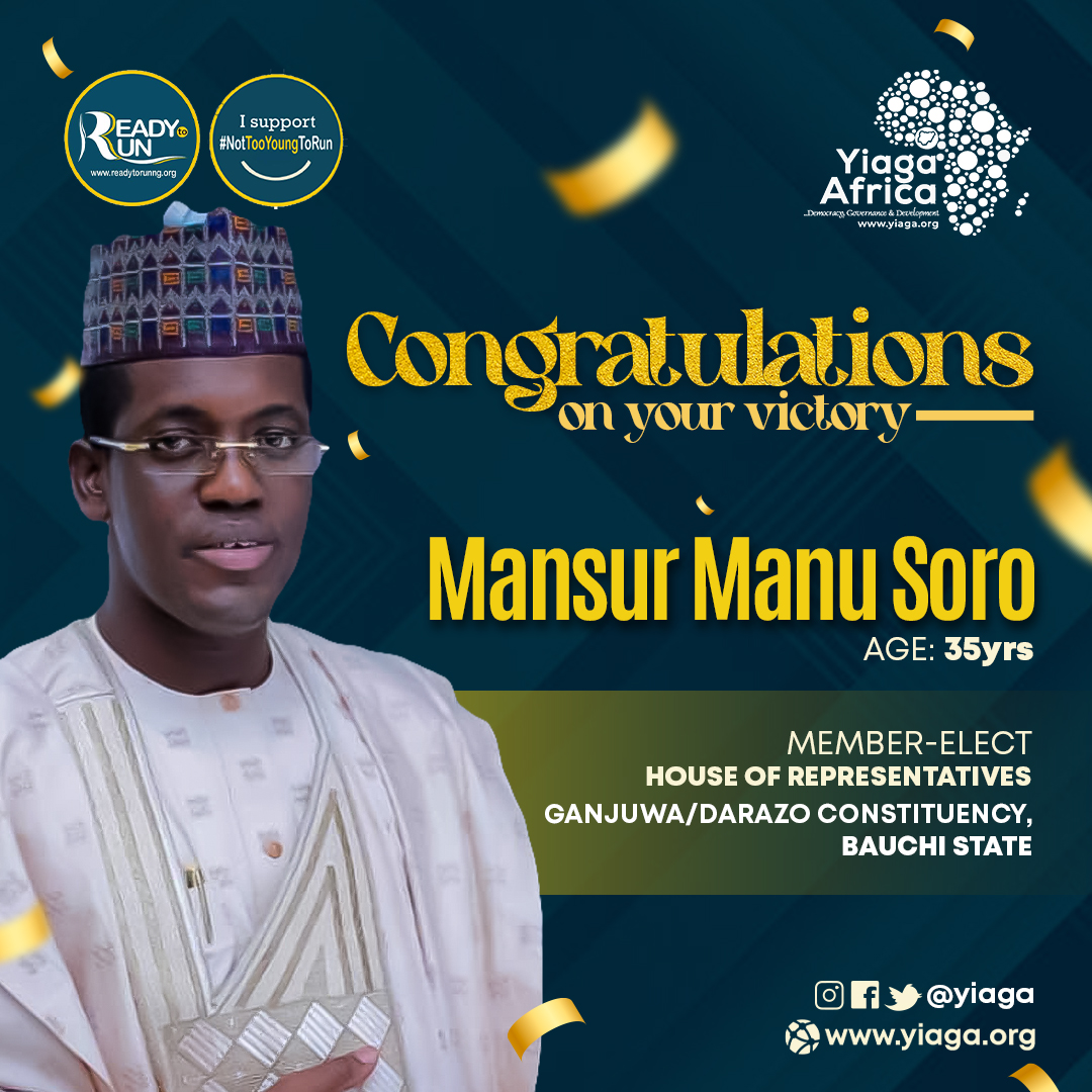 YIAGA's tweet photo. We continue to celebrate our participants from the #ReadyToRunNG and #TheConvergence who have emerged as legislators-elect in the just-concluded elections. Your victories gives hope not just to your constituents but also to all young Nigerians everywhere.

#NotTooYoungToRun https://t.co/uhlr9AJghK