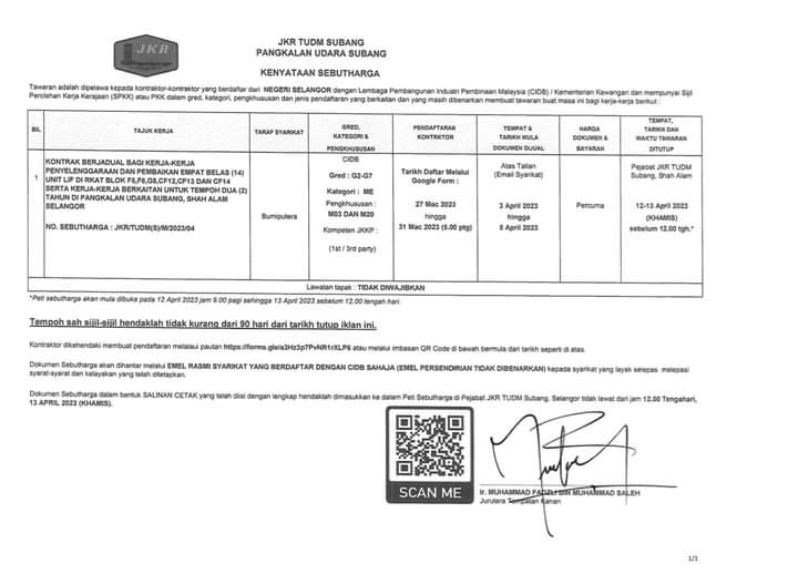 NOTIS MAKLUMAN 2023 📣
KENYATAAN SEBUTHARGA (MEKANIKAL) :

📌JKR/TUDM(S)/M/2023/01
📌JKR/TUDM(S)/M/2023/02
📌JKR/TUDM(S)/M/2023/03
📌JKR/TUDM(S)/M/2023/04

<a href="/UTSSelangorJKR/">JKR UNIT TENTERA SELANGOR</a> <a href="/csfbjkr/">CSFB JKR</a> <a href="/JKRSelangor/">JKR Selangor</a> <a href="/Ir_faDZli/">faDZli</a>