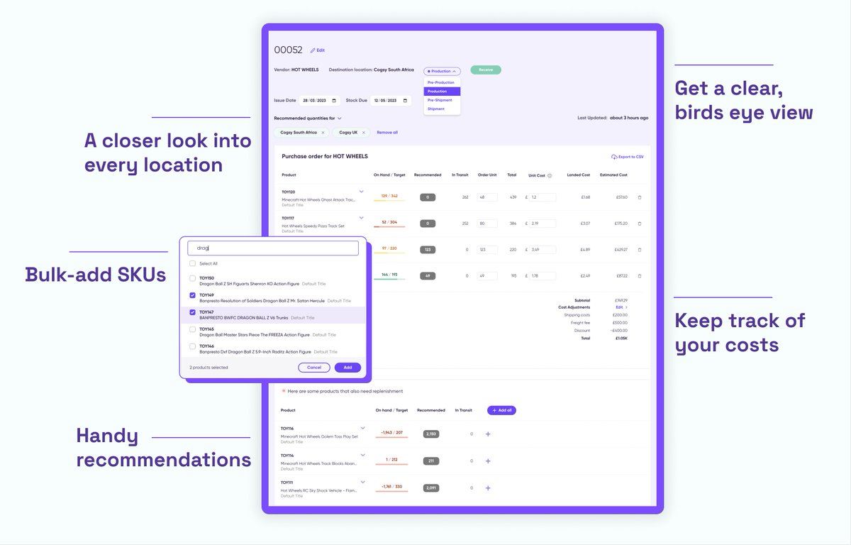 cogsyapp's tweet photo. We've reimagined our existing PO workflow! And dare we say it’s the simplest, most streamlined PO workflow available for Shopify brands. ✨

✅ Track major milestones
✅ Handy restock recommendations
✅ Factor in cost adjustments

Get all the details 👉 https://t.co/zqIyCVdKds https://t.co/U98GwwbGOB