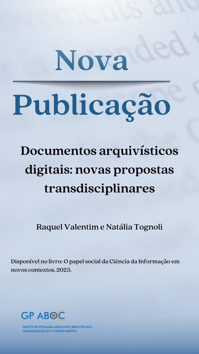 Confira os capítulos de livro publicados por nossas pesquisadoras! As publicações fazem parte do livro “O papel social da Ciência da Informação em novos contextos” (2023) disponível no website do PPGCI/UFF. #gpaboc #grupodepesquisa #ppgciuff #uff