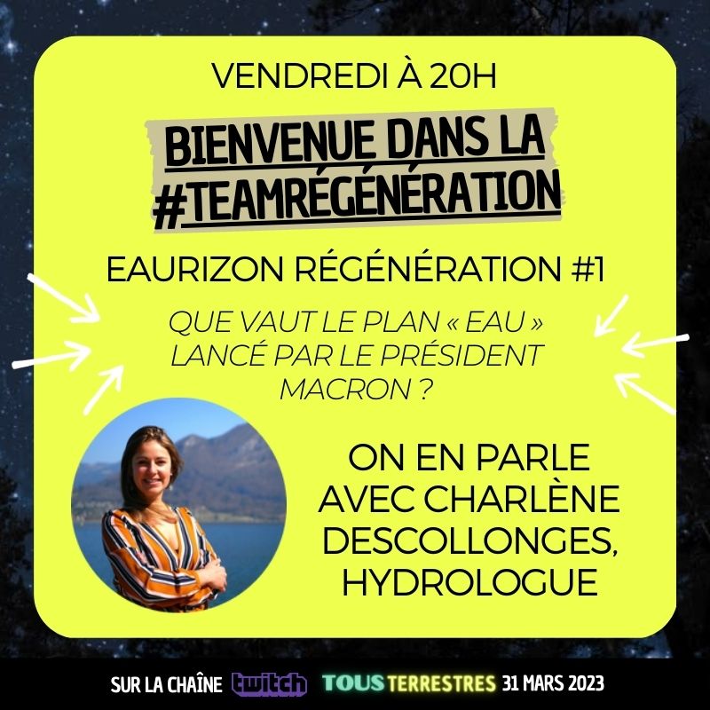 Le Plan "Eau" lancé par le président Macron répond-il à la hauteur des enjeux sur cette question ? On en parle demain soir dans ce premier épisode de la série "Eaurizon Régénération" avec Charlène Descollonges, hydrologue et co-fondatrice de <a href="/PHRegenerative/">Pour une hydrologie régénérative</a> ! #teamregeneration