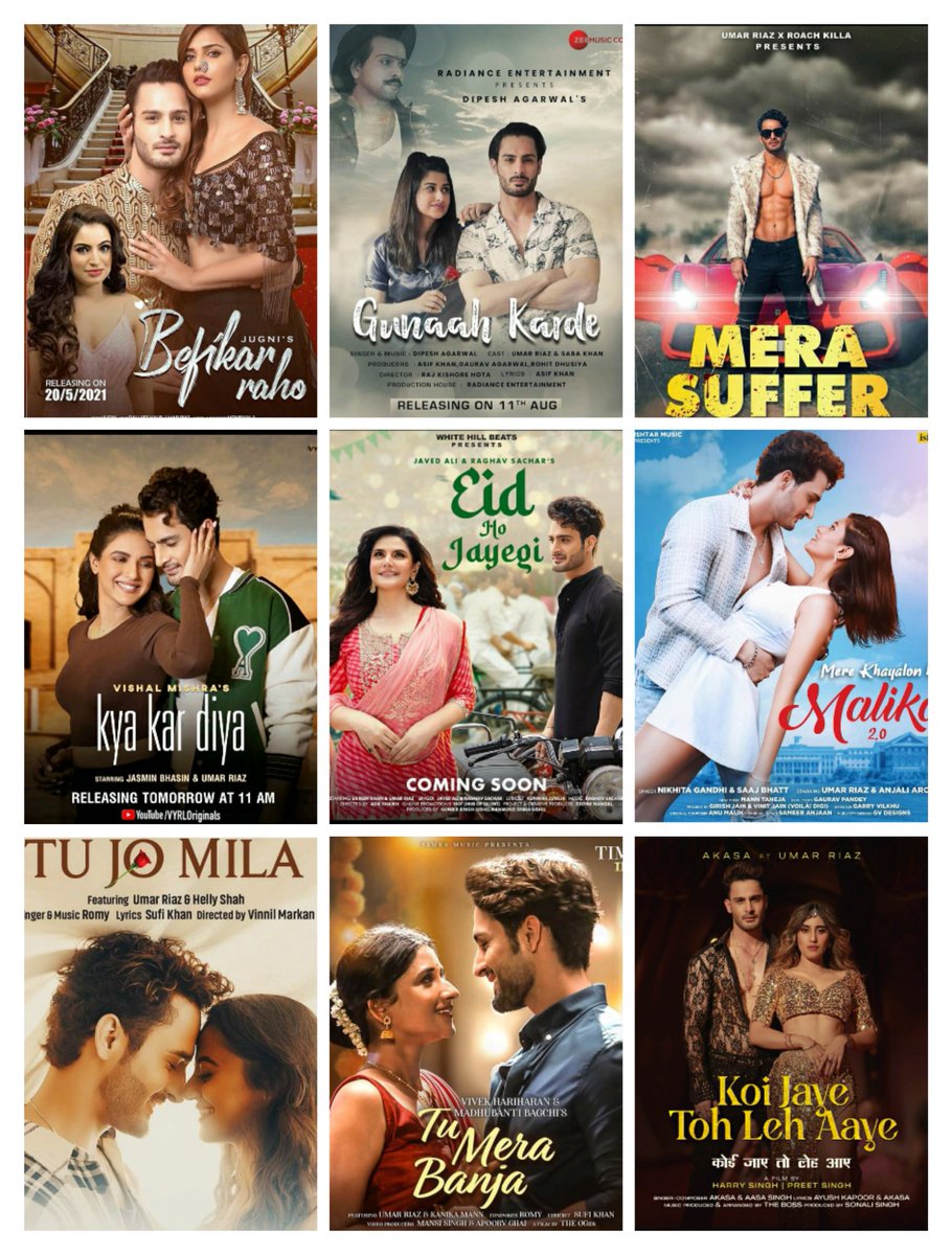 SOUMENTHAKUR12's tweet photo. #BefikarRaho Possesive husband
#GunaahKarde Dil tuta aashiq
#MeraSuffar 1st Rap song
#KyaKarDiya Bewafaa boyfriend
#EidHojayegi fastival Wala Love
#MKKM2_0 College romance
#TuJoMila Childhood friends become a couple
#TuMeraBanja Shadi wala love
#KoiJayeTohLehAaye Dance number https://t.co/vSI175BlBM