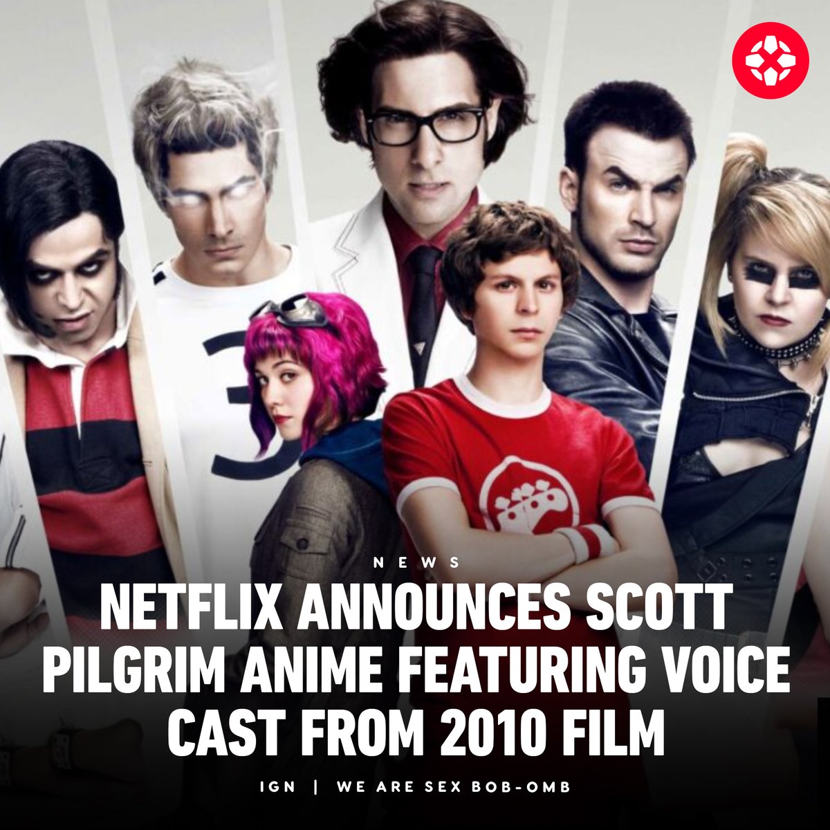 IGN's tweet photo. Netflix has announced an anime based on the comic series Scott Pilgrim by Bryan Lee O'Malley, starring the cast of the 2010 film lending their voices to their iconic characters. The series is executive produced by Edgar Wright and animated by Devilman Crybaby studio Science Saru. https://t.co/uC8VyQ8Kos