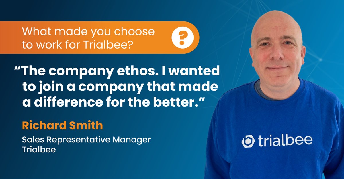 Q: What made you choose to work for #Trialbee?
A: The company ethos (Humble, Kind, Fun, Curious) 

Thank you Richard Smith for your hard work and dedication, sharing why you chose to work at Trialbee, and living out our company’s core values!