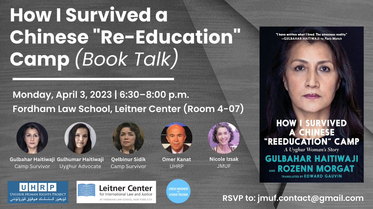 On Monday, April 3rd, join us and The <a href="/UyghurProject/">Uyghur Human Rights Project</a>, at <a href="/FordhamLawNYC/">Fordham Law</a> for this special program, co-hosted with Jewish Movement for Uyghur Freedom.
#humanrights