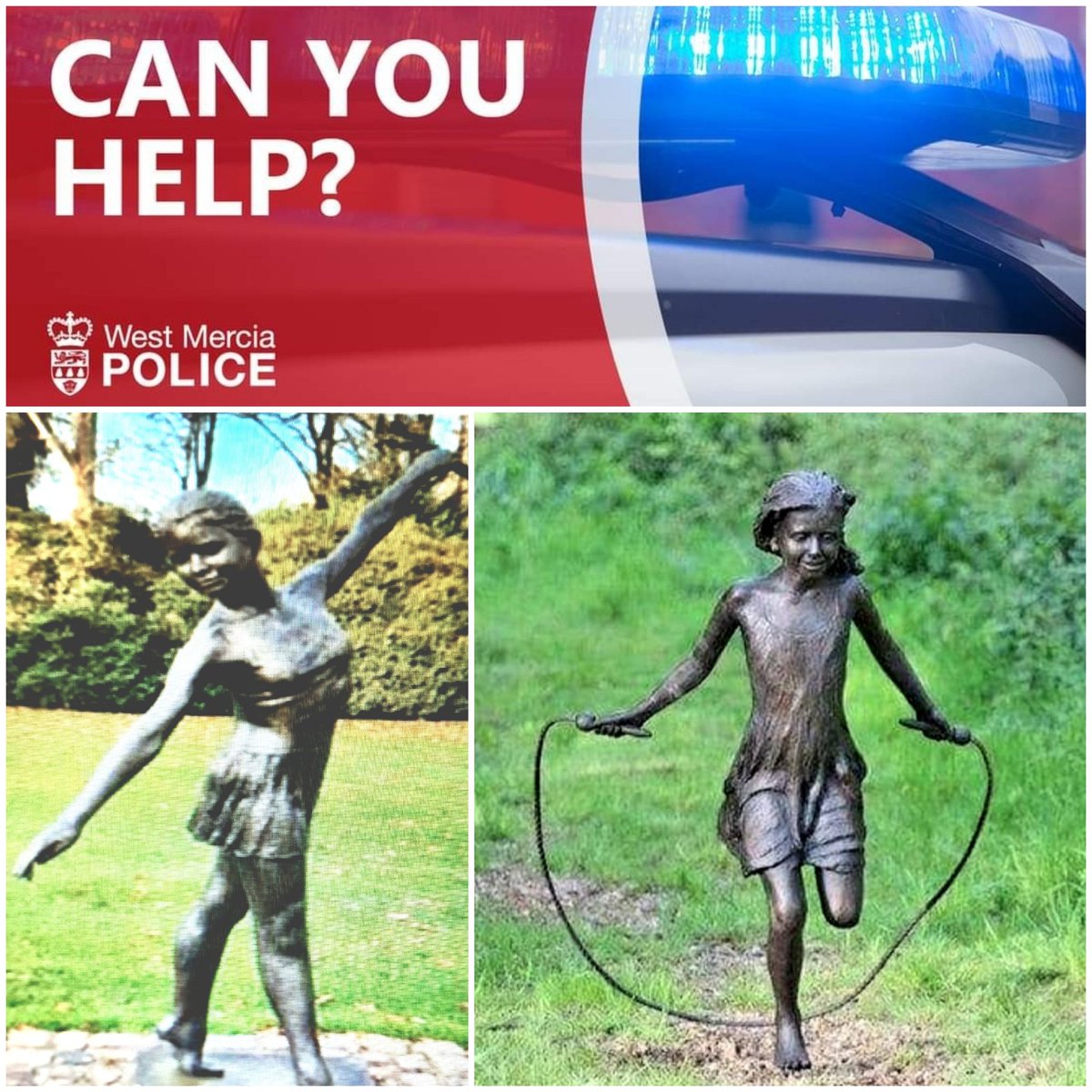 Hereford Problem Solving Team (@solving_team) on Twitter photo Hereford Rural Crime Team are trying to trace the stolen bronze statues shown below. Florence in ballet pose is worth £20,000 whilst Annabel skipping is worth £15,950. Both pieces are by Brian Alabaster and are signed limited editions.@CCPippaMills <a href="/Supt_Hancox/">Supt Edward Hancox</a> <a href="/WestMerciaPCC/">West Mercia PCC</a> Hereford Rural Crime Team are trying to trace the stolen bronze statues shown below. Florence in ballet pose is worth £20,000 whilst Annabel skipping is worth £15,950. Both pieces are by Brian Alabaster and are signed limited editions.@CCPippaMills <a href="/Supt_Hancox/">Supt Edward Hancox</a> <a href="/WestMerciaPCC/">West Mercia PCC</a>
