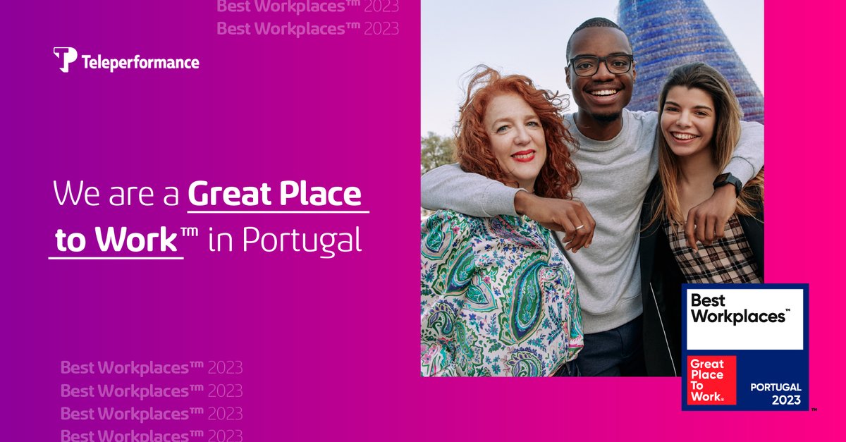 wearetpgroup's tweet photo. We are delighted to announce that Teleperformance has once again been recognized as one of the best companies to work for in Portugal by the Great Place to Work β’!
#TeleperformancePortugal #Teleperformance #GreatPlaceToWork #Proud2beTP https://t.co/bgj3Hr5esN