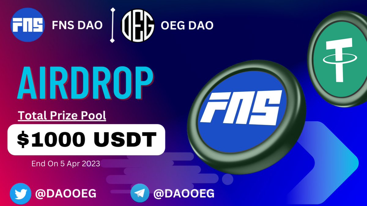 DaoOeg's tweet photo. 🥳🥳 FNS Dao x OEG DAO Collab #Giveaway🤝

🏆Total Prize -- $1000 Worth $USDT + Domains 

To Enter👇
✅❤️,RT &amp; Tag 3 Friend
✅FINISH Gleam : https://t.co/IE6RZ2gPNz

⏰5th April

#Airdrop #FCFS #USDT  #ReferAndEarn #Token #OEGDAO #giveaway https://t.co/LkkWE7y93F