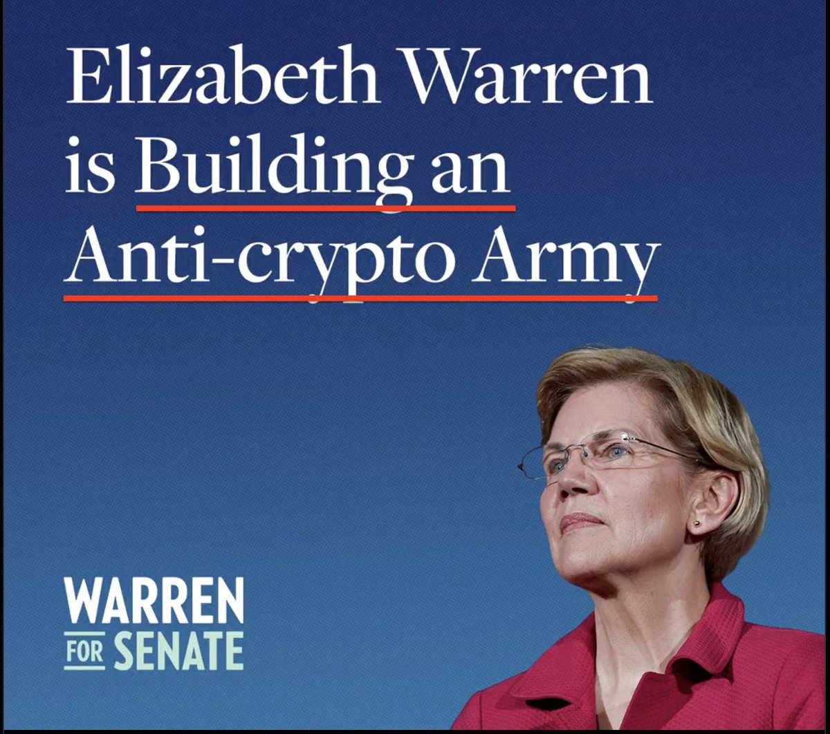 WatcherGuru's tweet image. JUST IN: 🇺🇸 US Senator Elizabeth Warren launches "anti-crypto" re-election campaign.