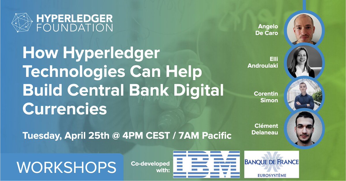 lfdecentralized's tweet photo. Learn how Hyperledger technologies can help build central bank digital currencies #CBDC at a hands-on technical workshop run by #blockchain developers from @banquedefrance and @IBMResearch on Tuesday, April 25 at 7 AM pacific

https://t.co/Rj5z4pnUmZ https://t.co/YvhlkKBQaA