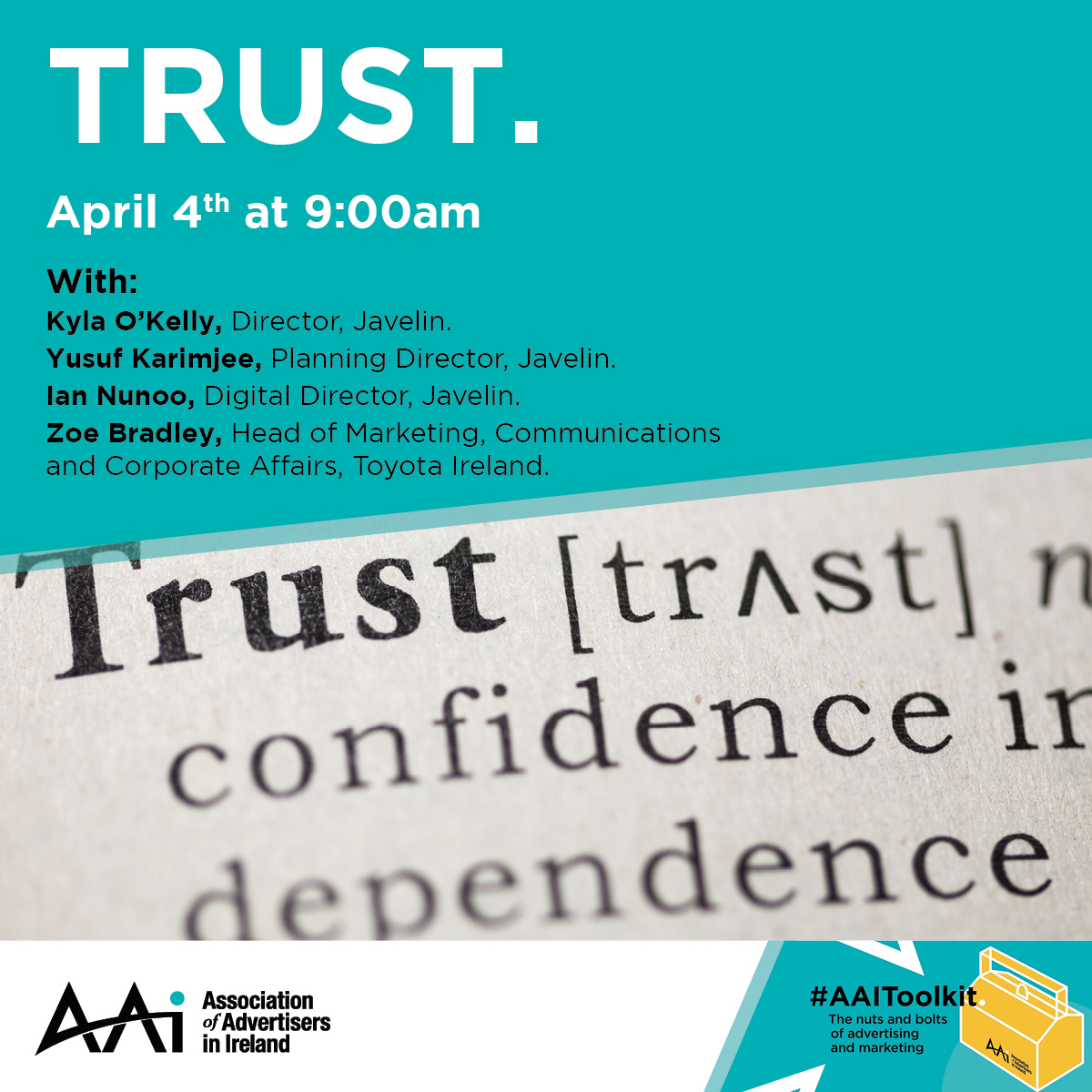 Kyla O'Kelly and her colleagues at <a href="/javelindublin/">Javelin Dublin</a>
will be taking part in the next Toolkit session on April 4th at 9:00am. 

Register now: us02web.zoom.us/webinar/regist…