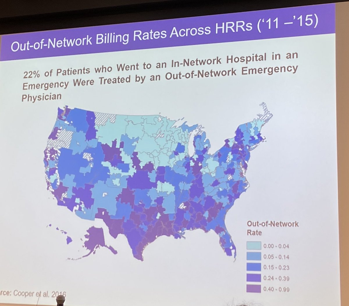 annastansbury's tweet photo. One in five patients in the US who went to an *in network* hospital ER were treated by an *out of network* emergency physician. Incurring a “surprise bill” they couldn’t have predicted OR avoided. You can’t make it up. Source:. @zackcooperYale presentation at #EfIP today. https://t.co/PSIQluIXAL