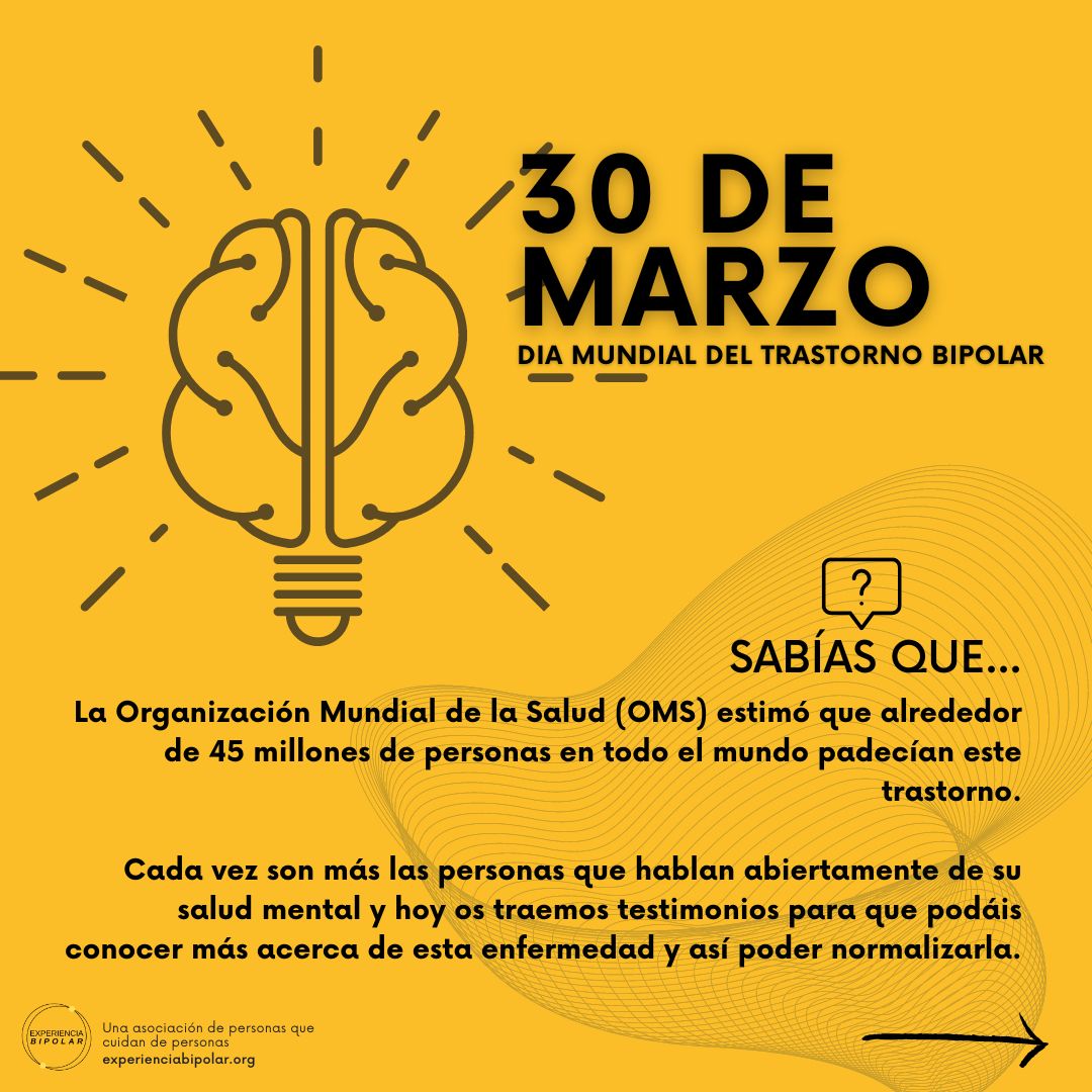 🗓️ DÍA MUNDIAL DEL TRASTORNO BIPOLAR

🙋🏻‍♀️¿Nos ayudas?

🎯 Este día tiene como objetivo sensibilizar a la sociedad sobre el trastorno bipolar y visibilizar cómo lo viven las personas diagnosticadas y sus familias.

#SaludMental 
#TrastornoBipolar 

1/5👇