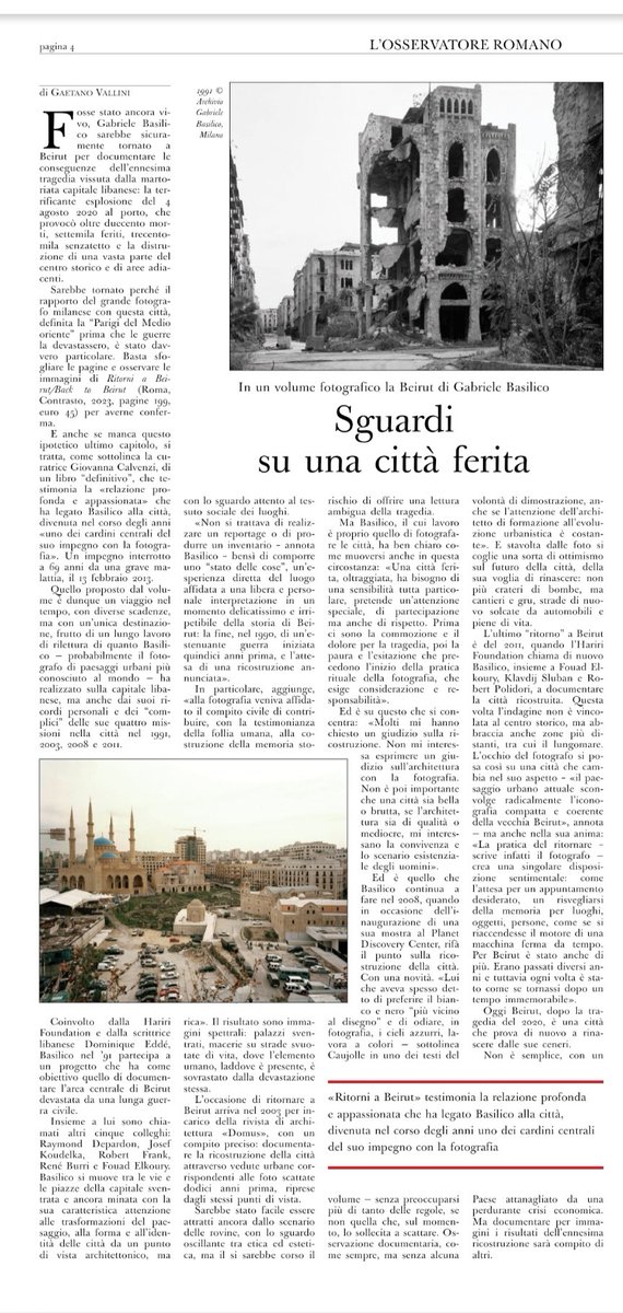 In un libro di fotografia la #Beirut di #GabrieleBasilico. <a href="/Contrastobooks/">Contrasto</a>
Sguardi su una città ferita. Oggi su #osservatoreromano