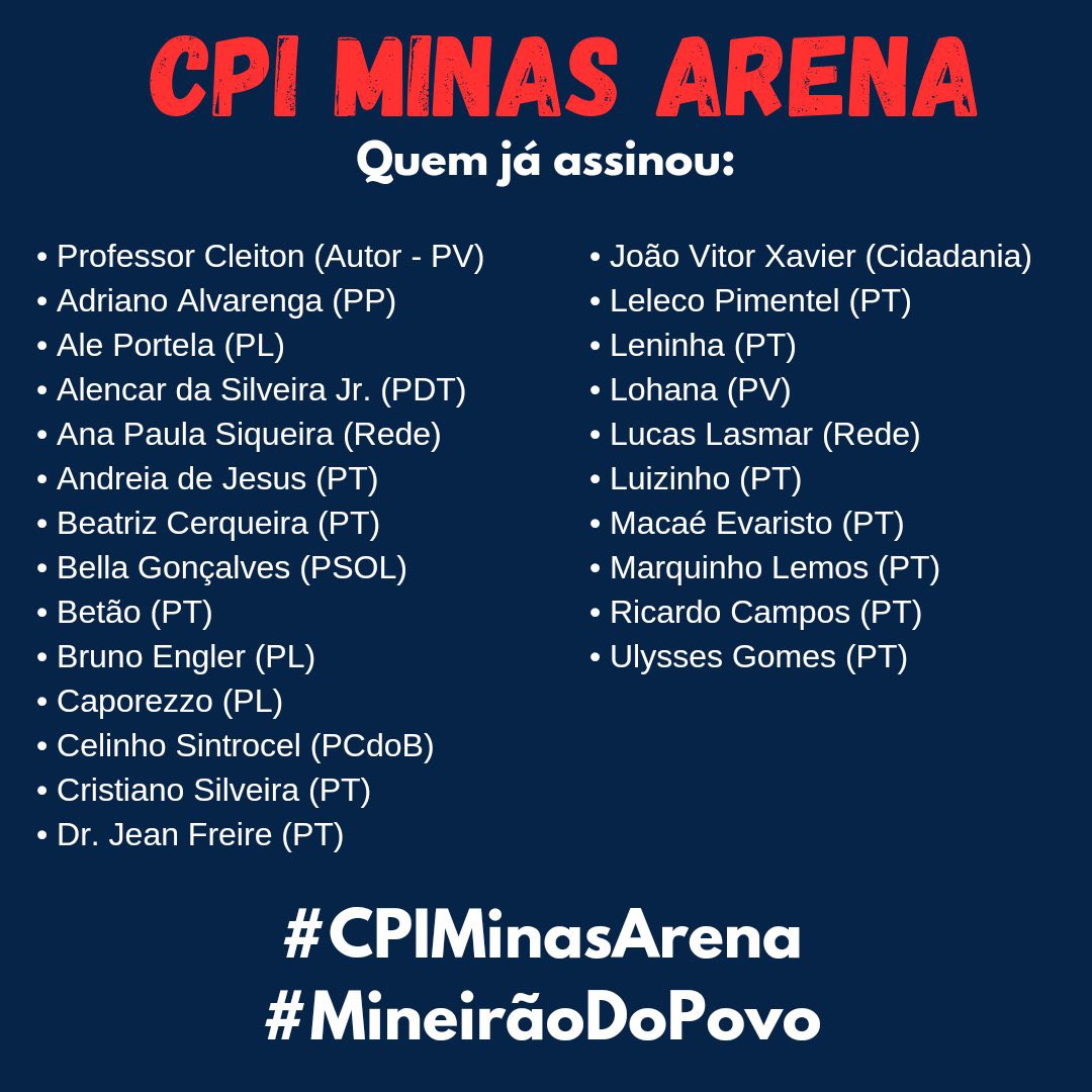 samuelvenancio's tweet photo. Nenhuma assinatura no dia de hoje sobre a CPI do Mineirão. São 24 até agora entre os 77 deputados. A lista atualizada dos que votaram até o momento https://t.co/qDywOwj3wo